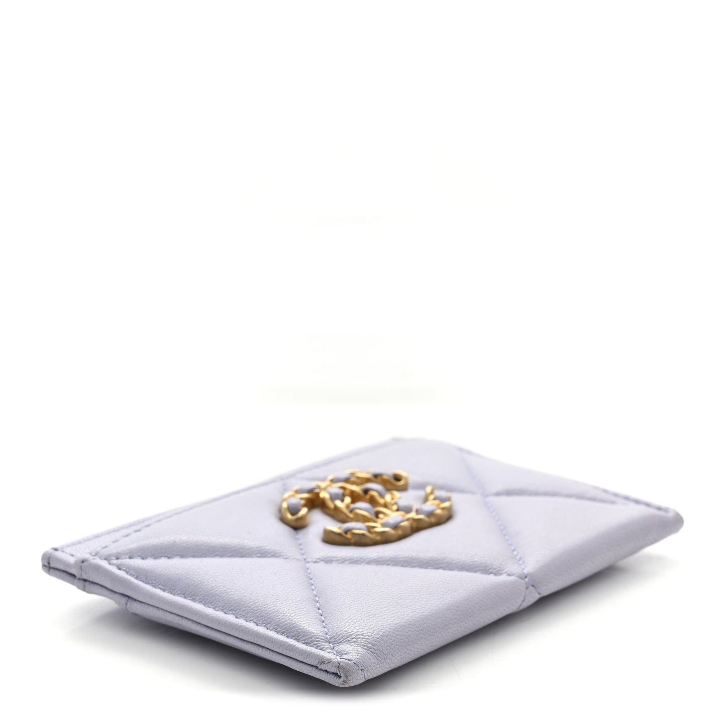 Lambskin Quilted Chanel 19 Card Holder Light Purple