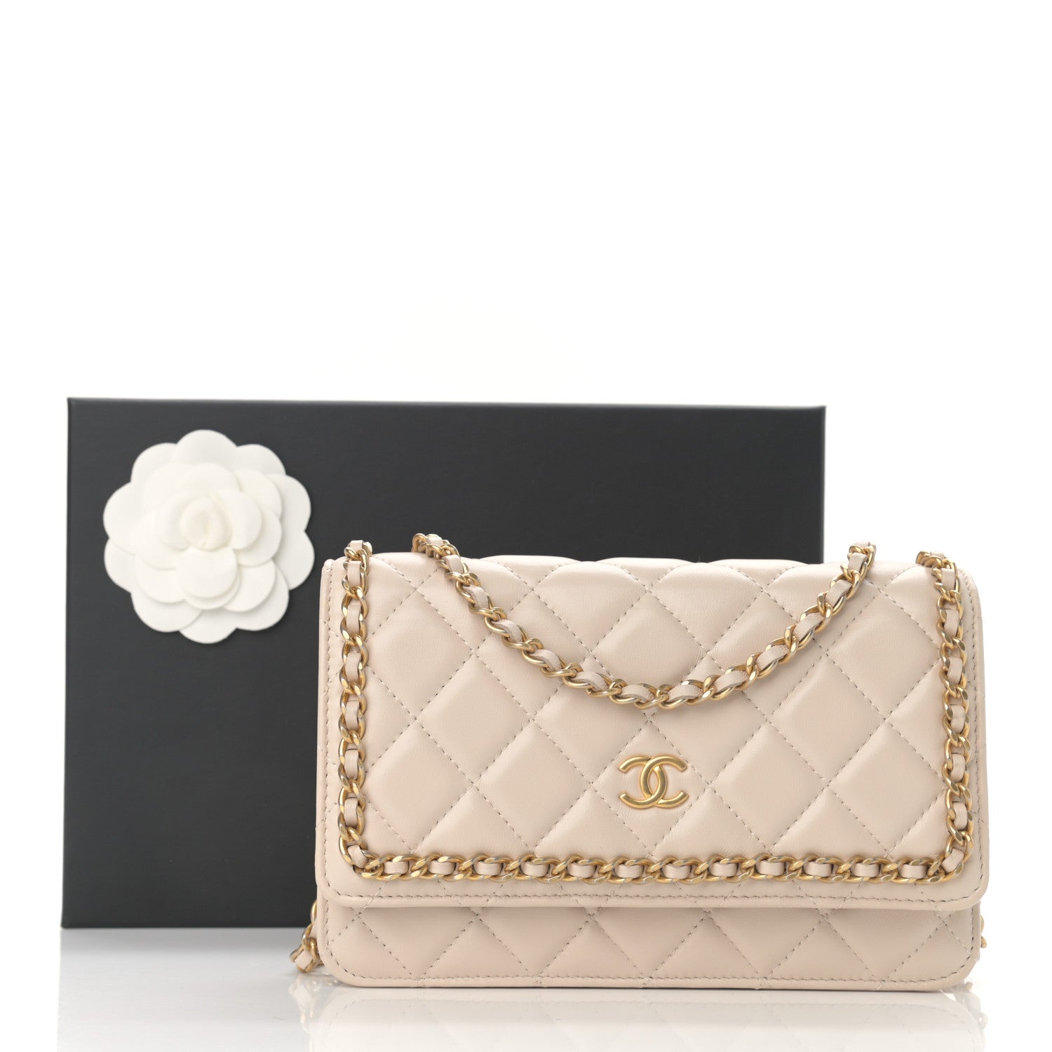 Chanel Lambskin Quilted Chain Around Wallet On Chain WOC Beige 12 of 12
