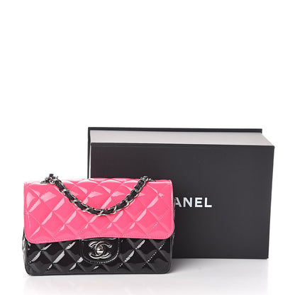 Chanel Patent Calfskin Quilted Bi-Color Mini Rectangular Flap Pink Black 11 of 11