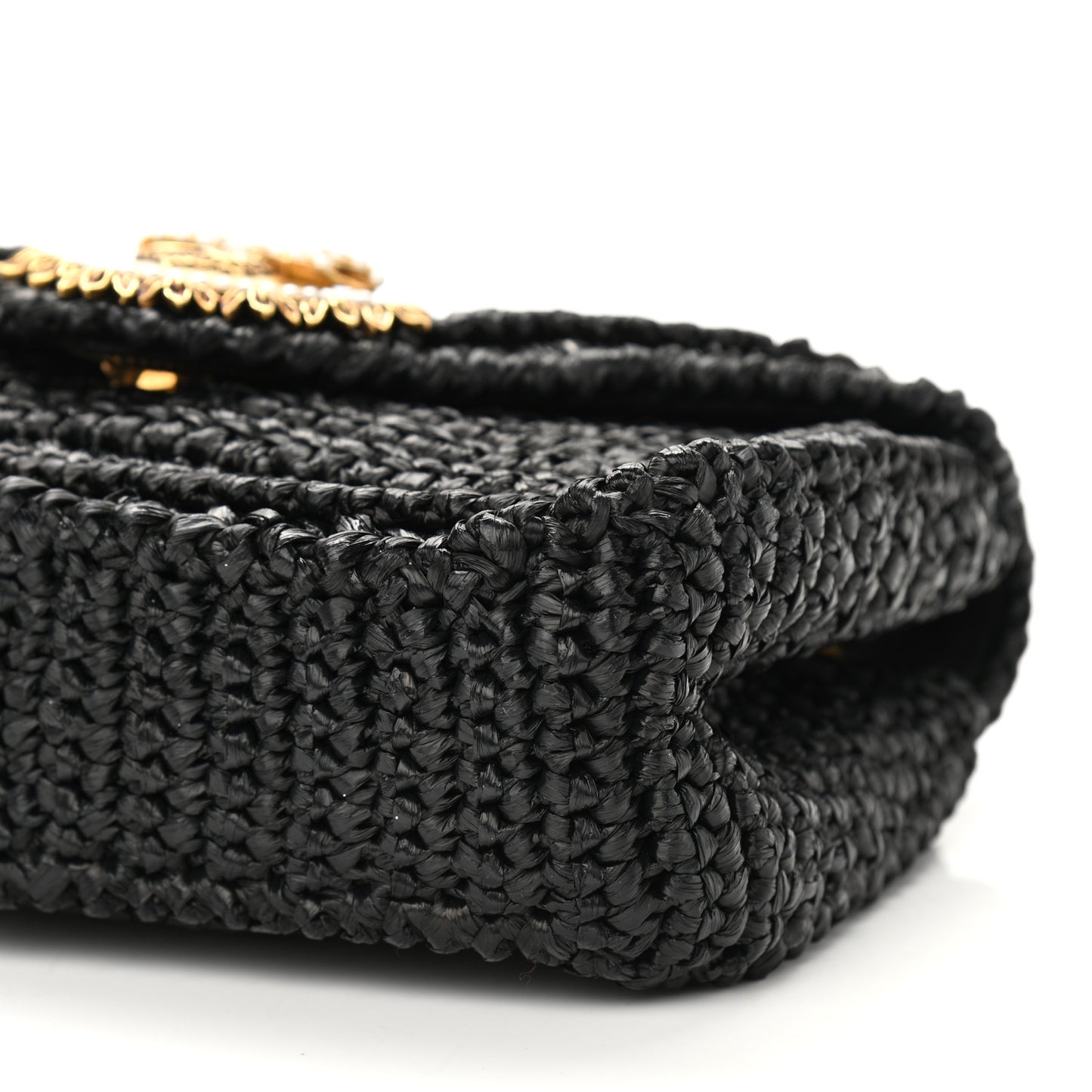 Raffia Woven Devotion Envelope Shoulder Bag Black