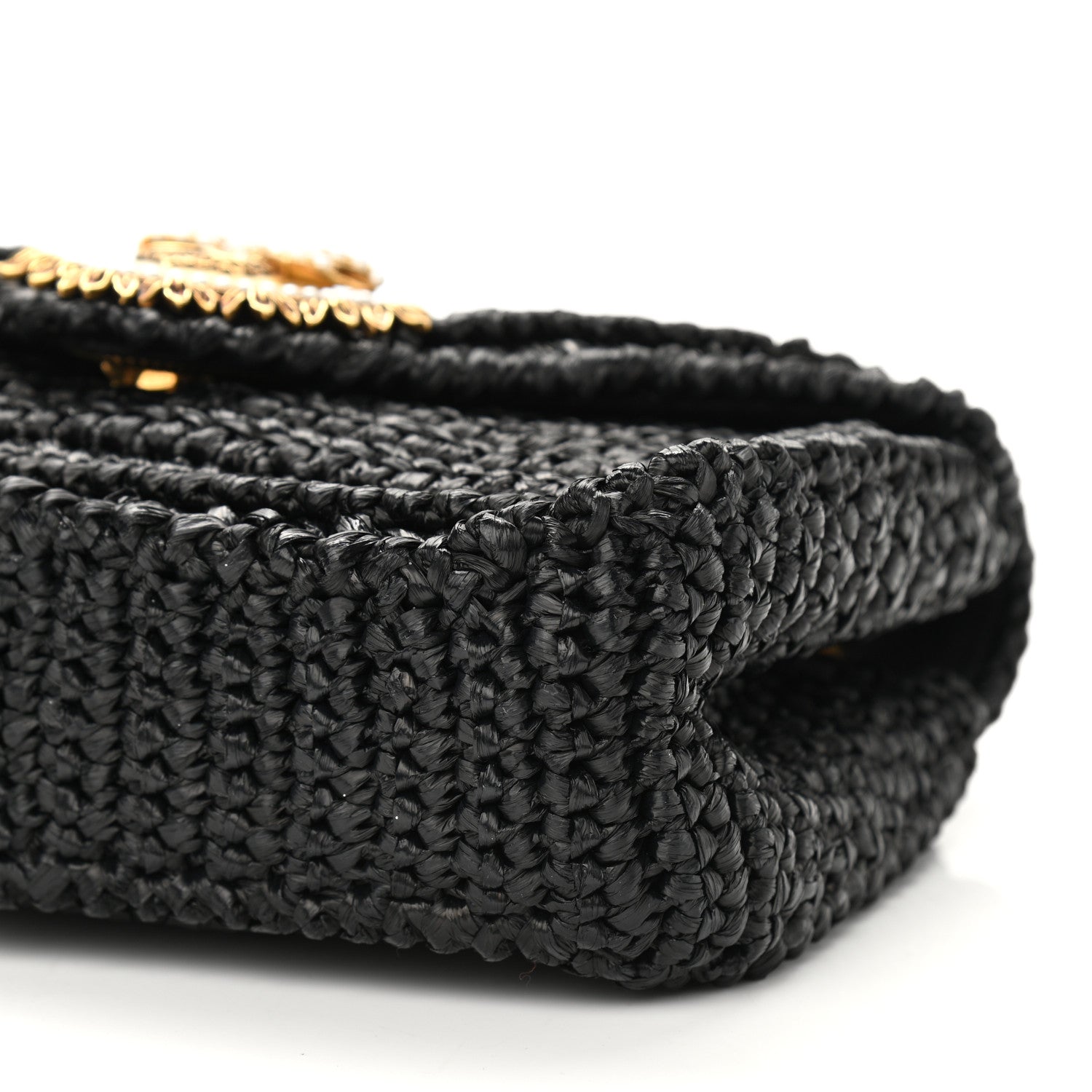 Dolce & Gabbana Raffia Woven Devotion Envelope Shoulder Bag Black 9 of 9