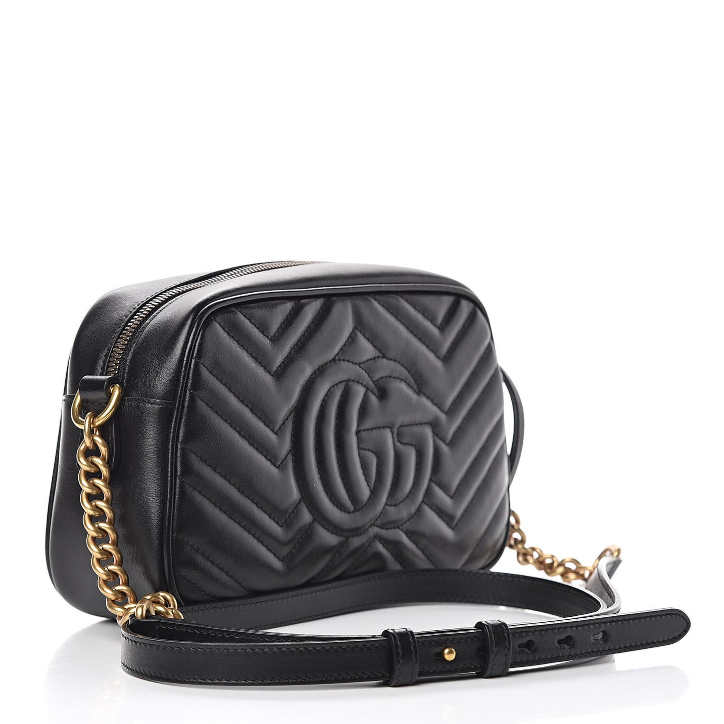 Calfskin Matelasse Small GG Marmont Chain Shoulder Bag Black