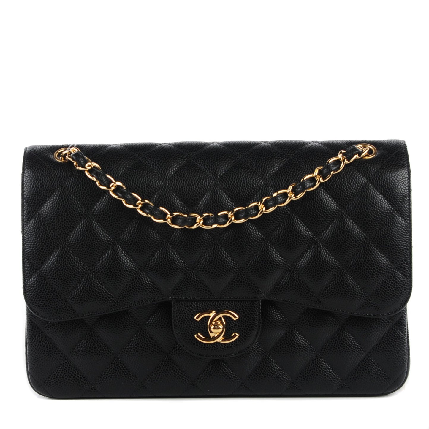 Caviar Quilted Jumbo Double Flap Black