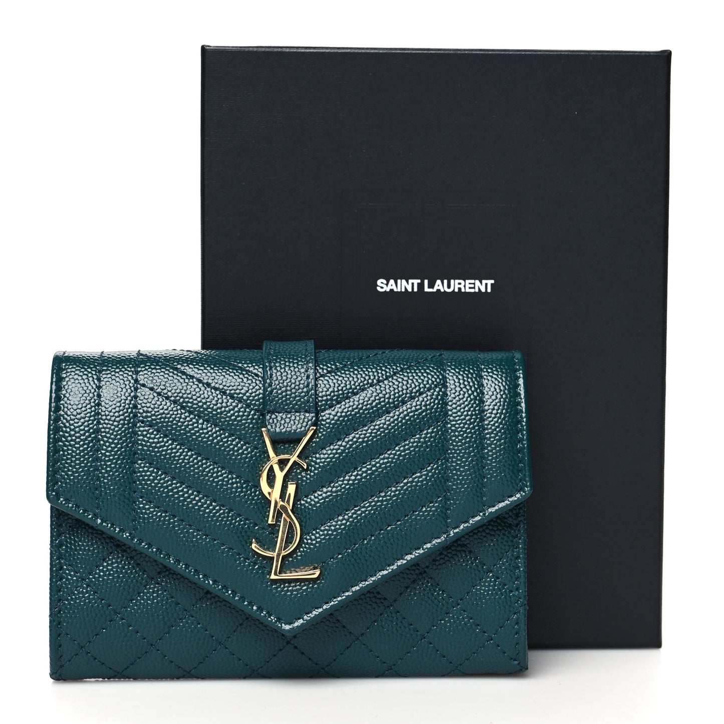 Grain De Poudre Textured Mixed Matelasse Triquilt Small Monogram Envelope Wallet Sea Turquoise