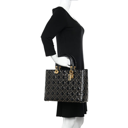Christian Dior Patent Cannage Studded Large Lady Dior Black 3 of 12