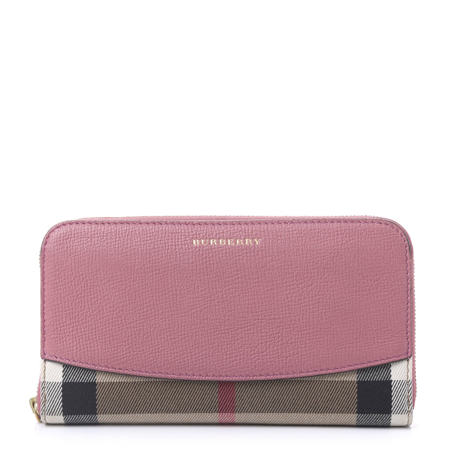 Grainy Calfskin House Check Elmore Zip Around Wallet Mauve Pink