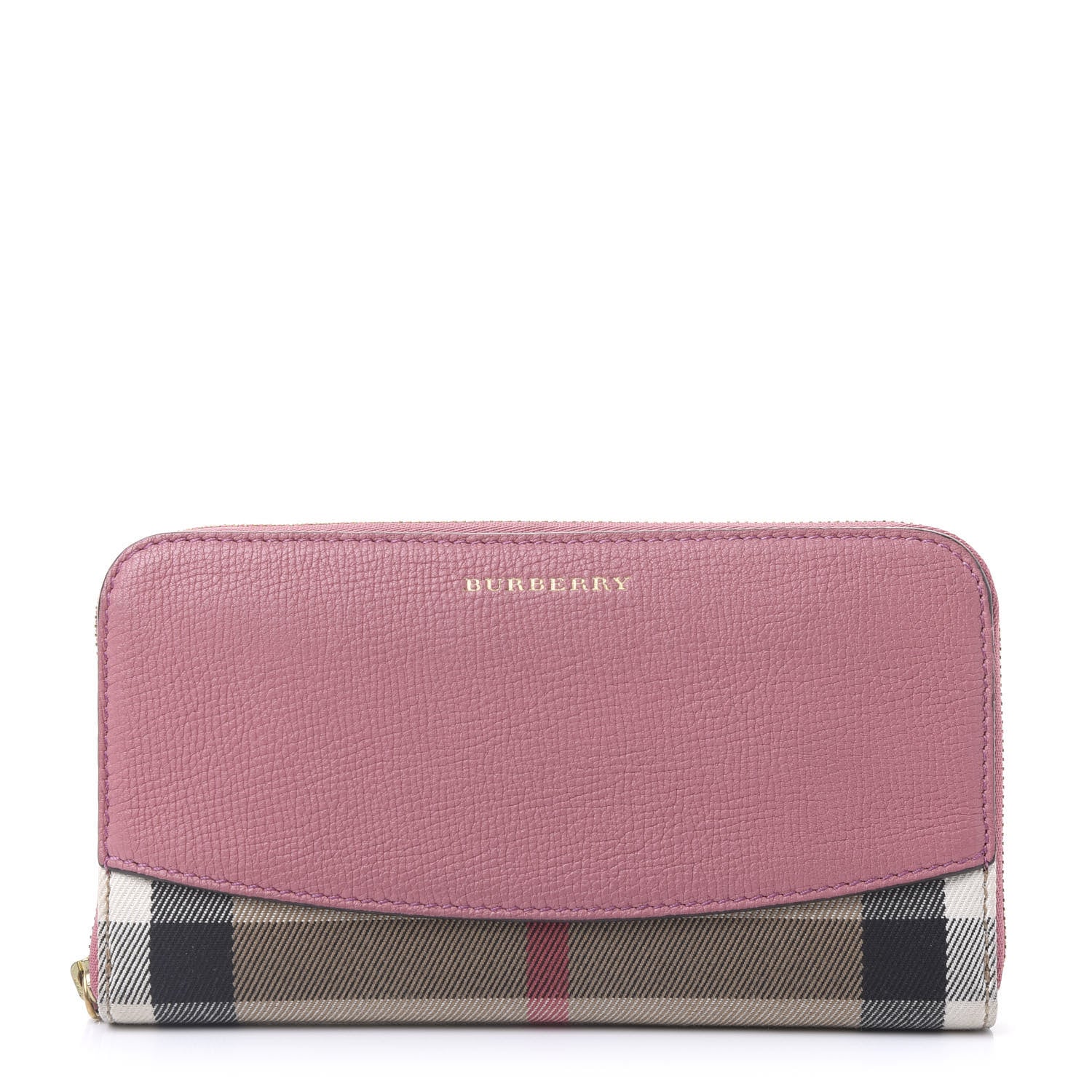 Burberry Grainy Calfskin House Check Elmore Zip Around Wallet Mauve Pink 1 of 8