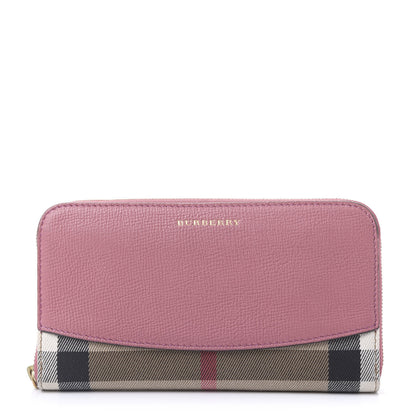 Burberry Grainy Calfskin House Check Elmore Zip Around Wallet Mauve Pink 1 of 8