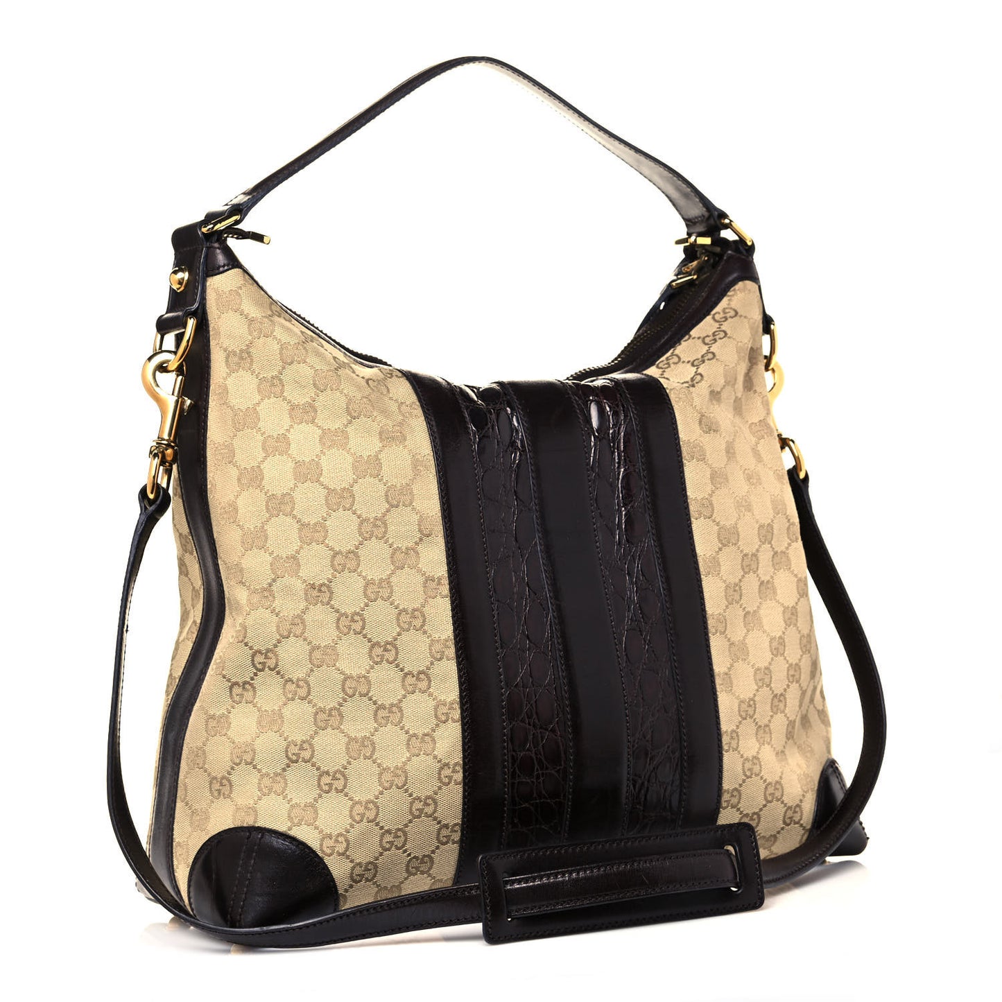 Monogram Crocodile Web Medium Secret Hobo Dark Brown