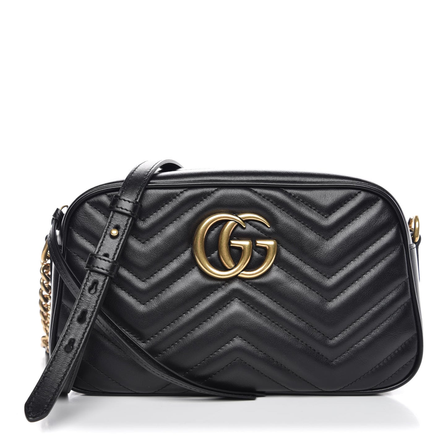 Calfskin Matelasse Small GG Marmont Chain Shoulder Bag Black
