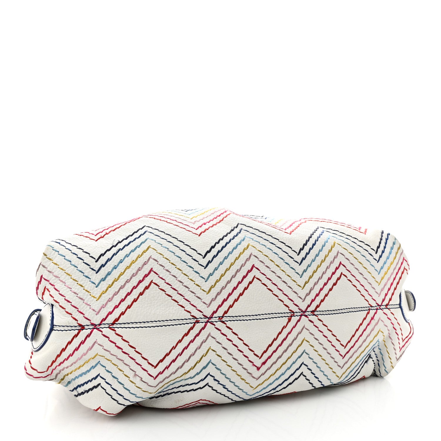 Fendi Vitello Palma Zig Zag Thread Embroidered Doctor B Hobo White Multicolor 4 of 18