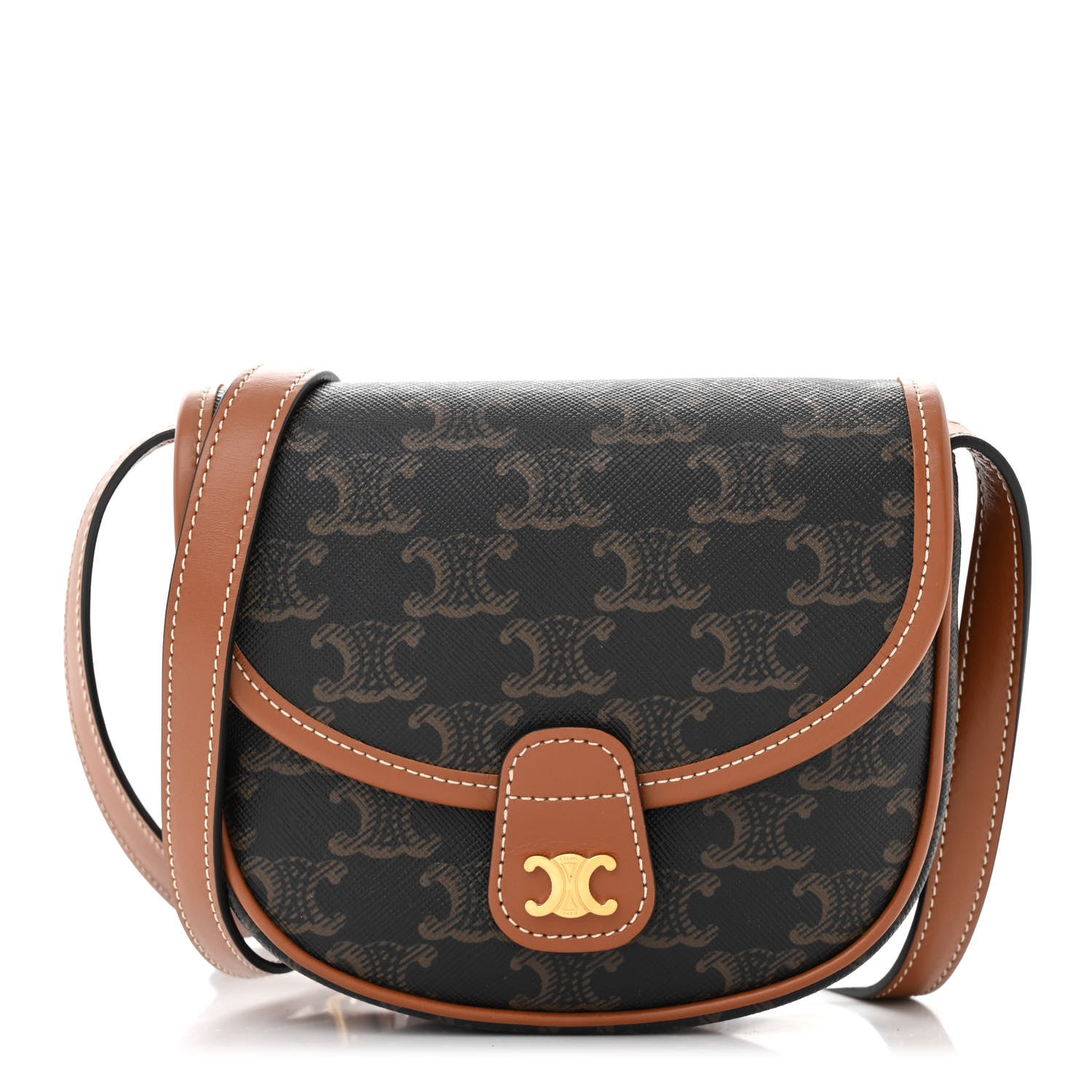 Celine Canvas Calfskin Triomphe Mini Besace Tan 1 of 10