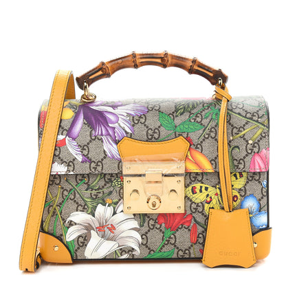 Gucci GG Supreme Monogram Flora Small Padlock Bamboo Shoulder Bag Beige Multicolor Crop 1 of 9