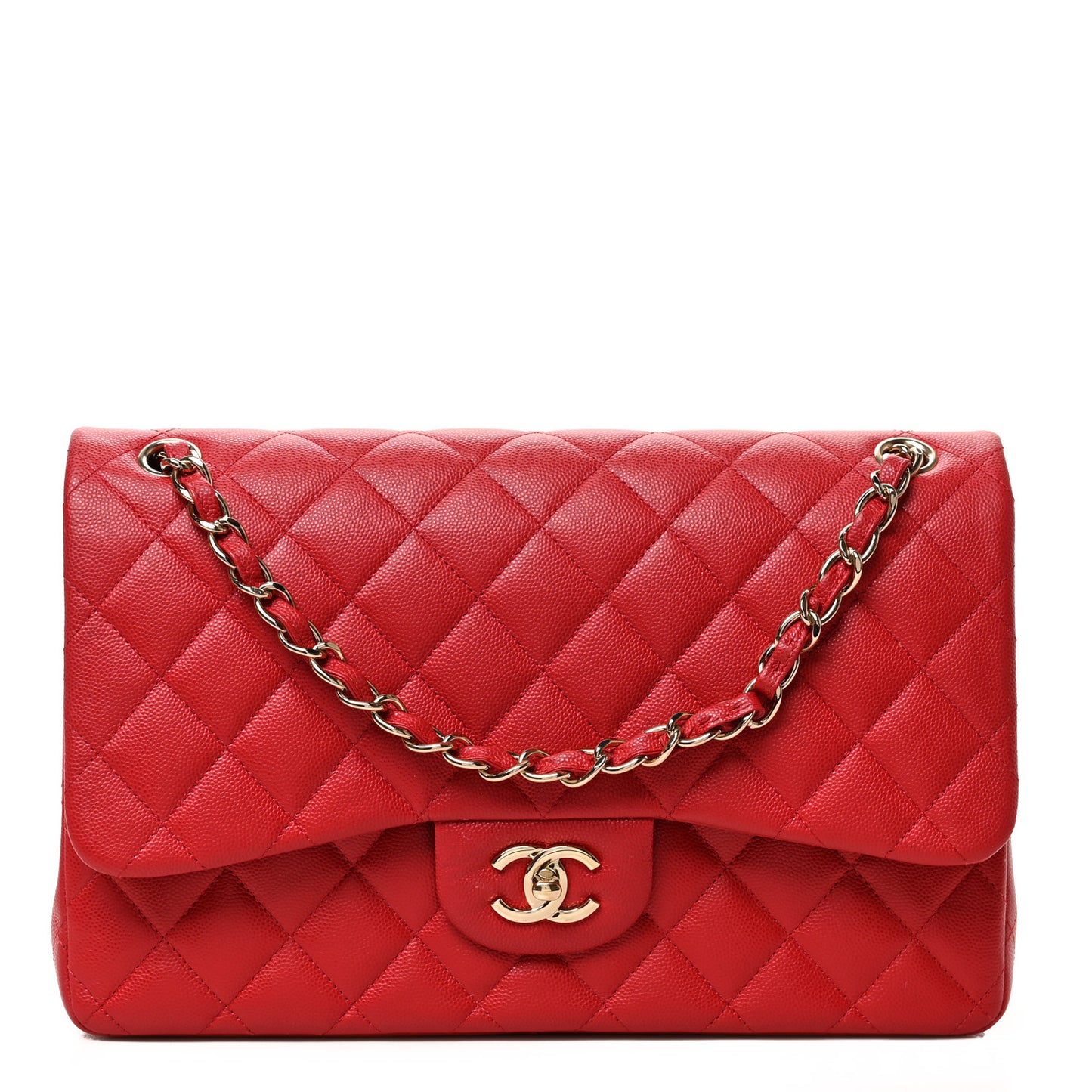 Caviar Quilted Jumbo Double Flap Red