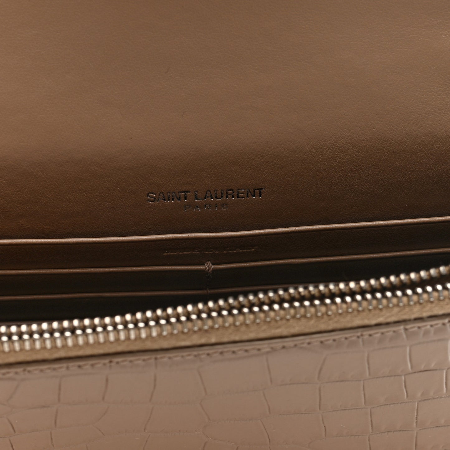 Calfskin Crocodile Embossed Kate Monogram Tassel Chain Wallet Dark Beige Dark Beige