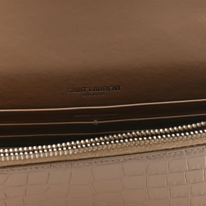 Saint Laurent Calfskin Crocodile Embossed Kate Monogram Tassel Chain Wallet Dark Beige Dark Beige 6 of 9