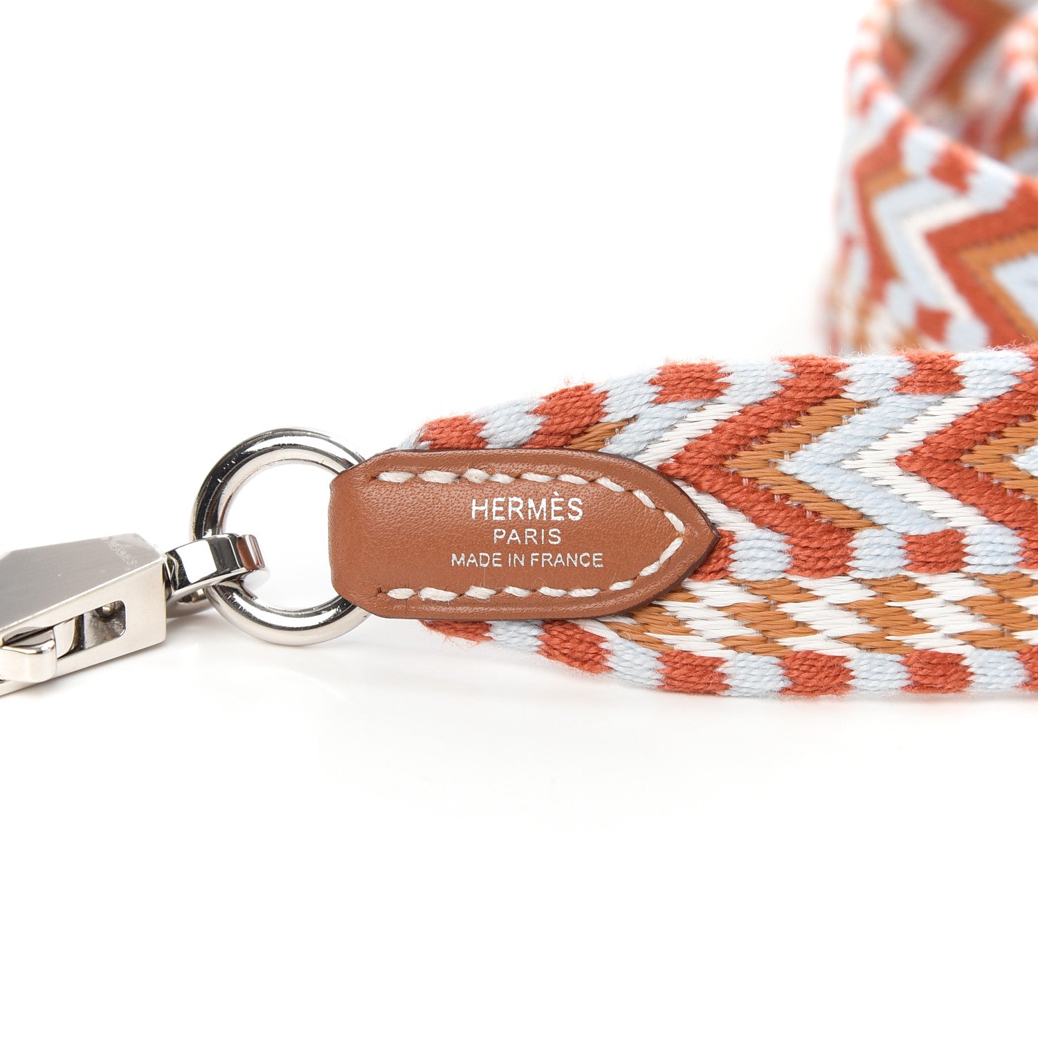 Hermes Toile Swift 25mm Tressage De Cuir Shoulder Strap Capucine Celeste Rouge H 3 of 4