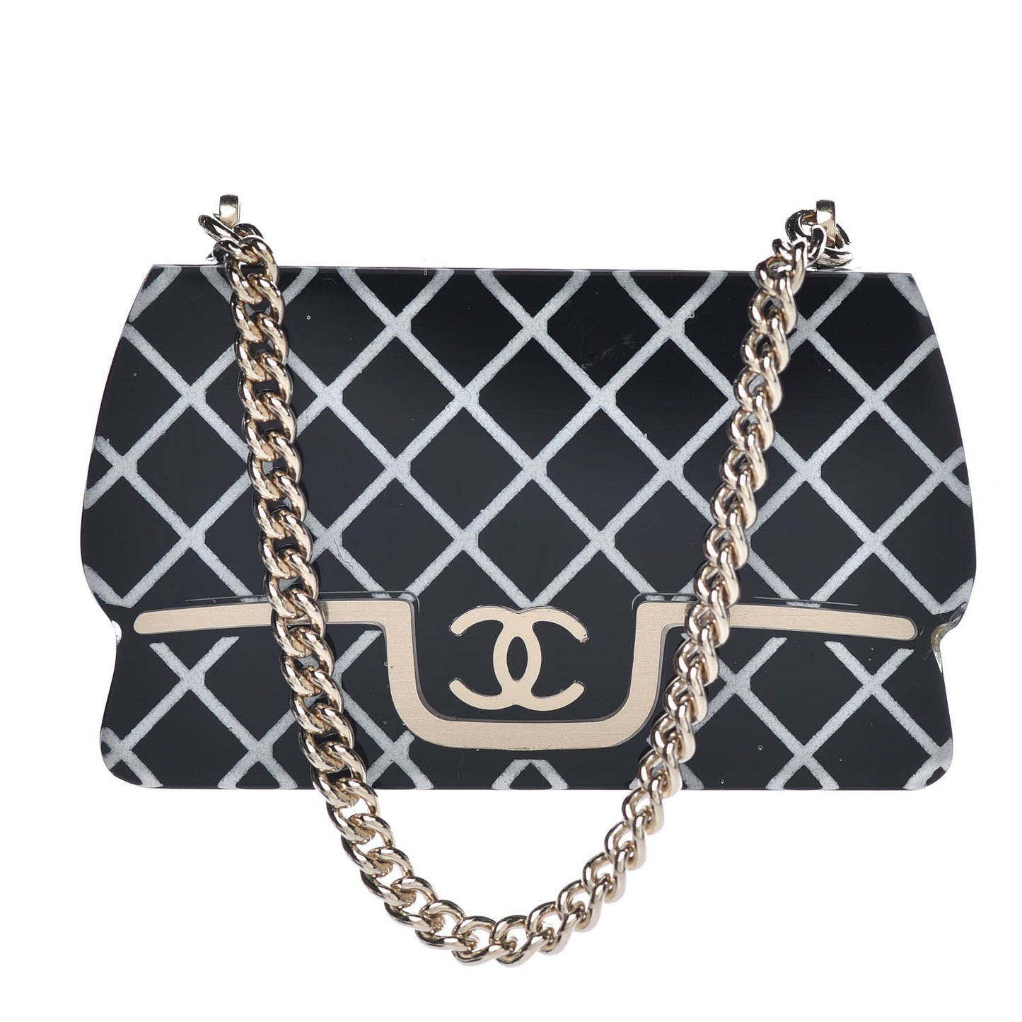 Enamel Quilted Icon Manga Flap Bag Brooch Black White Gold