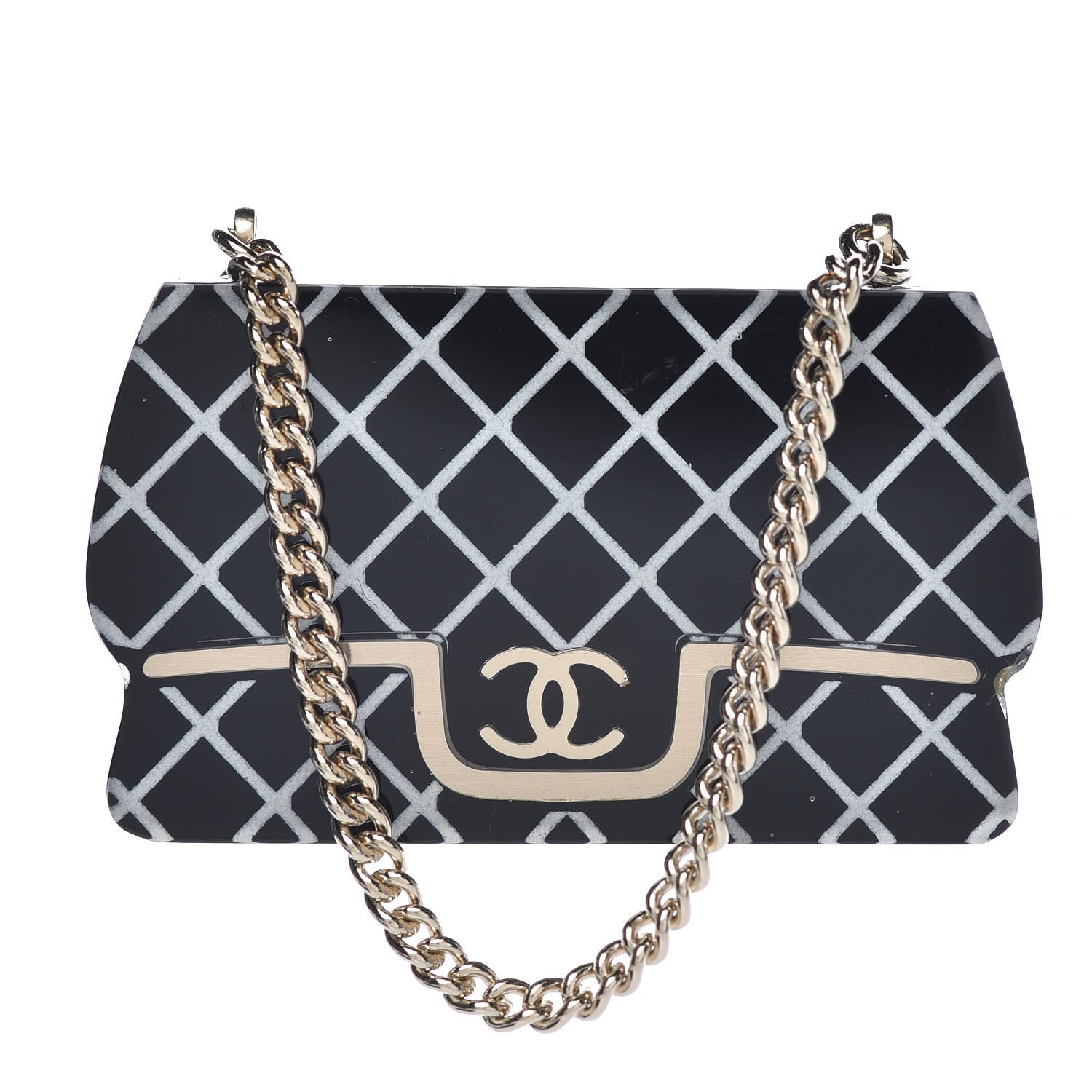 Chanel Enamel Quilted Icon Manga Flap Bag Brooch Black White Gold 1 of 4