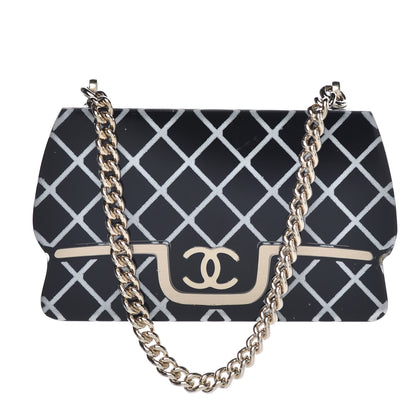 Chanel Enamel Quilted Icon Manga Flap Bag Brooch Black White Gold 1 of 4