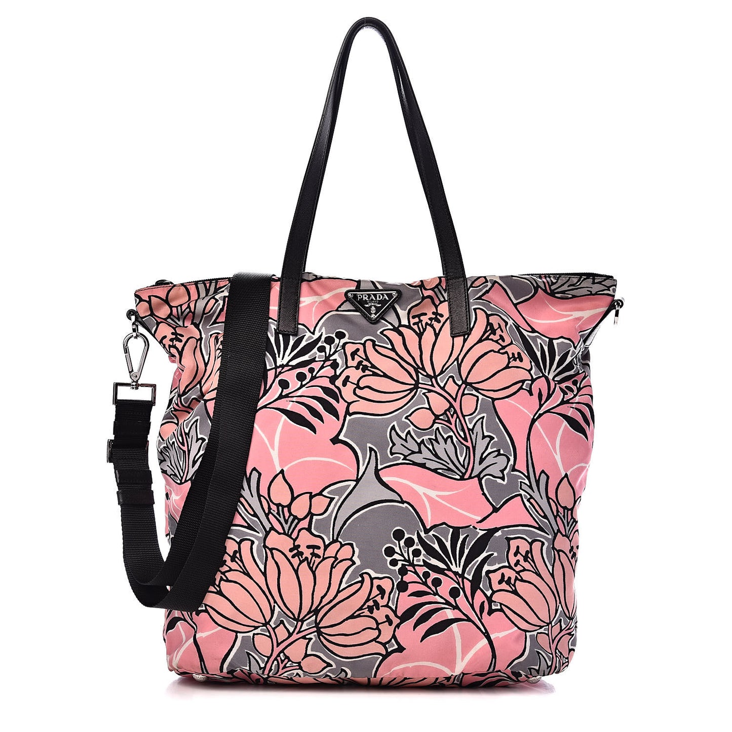Tessuto Nylon Saffiano Floral Print Tote Peonia