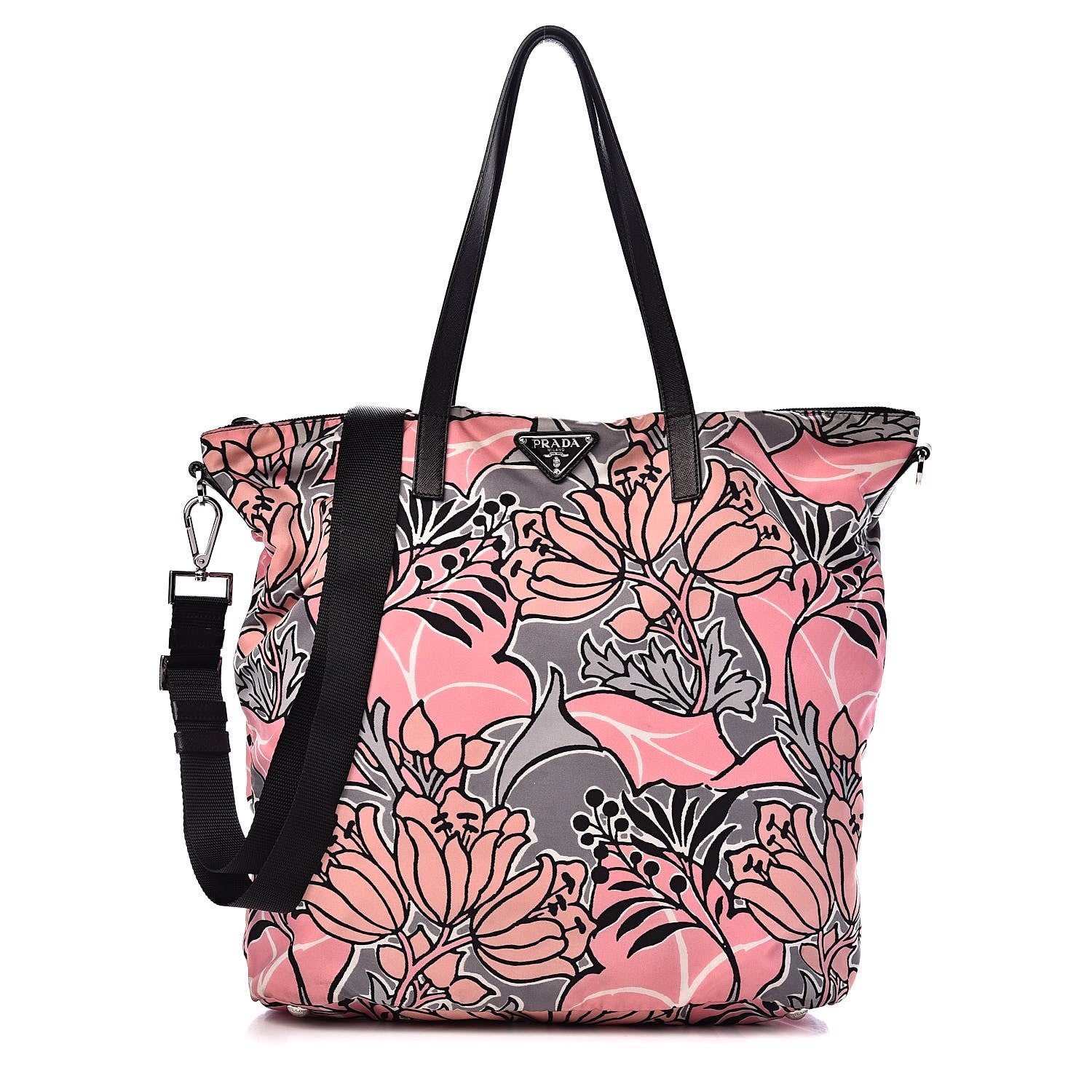 Prada Tessuto Nylon Saffiano Floral Print Tote Peonia 1 of 13