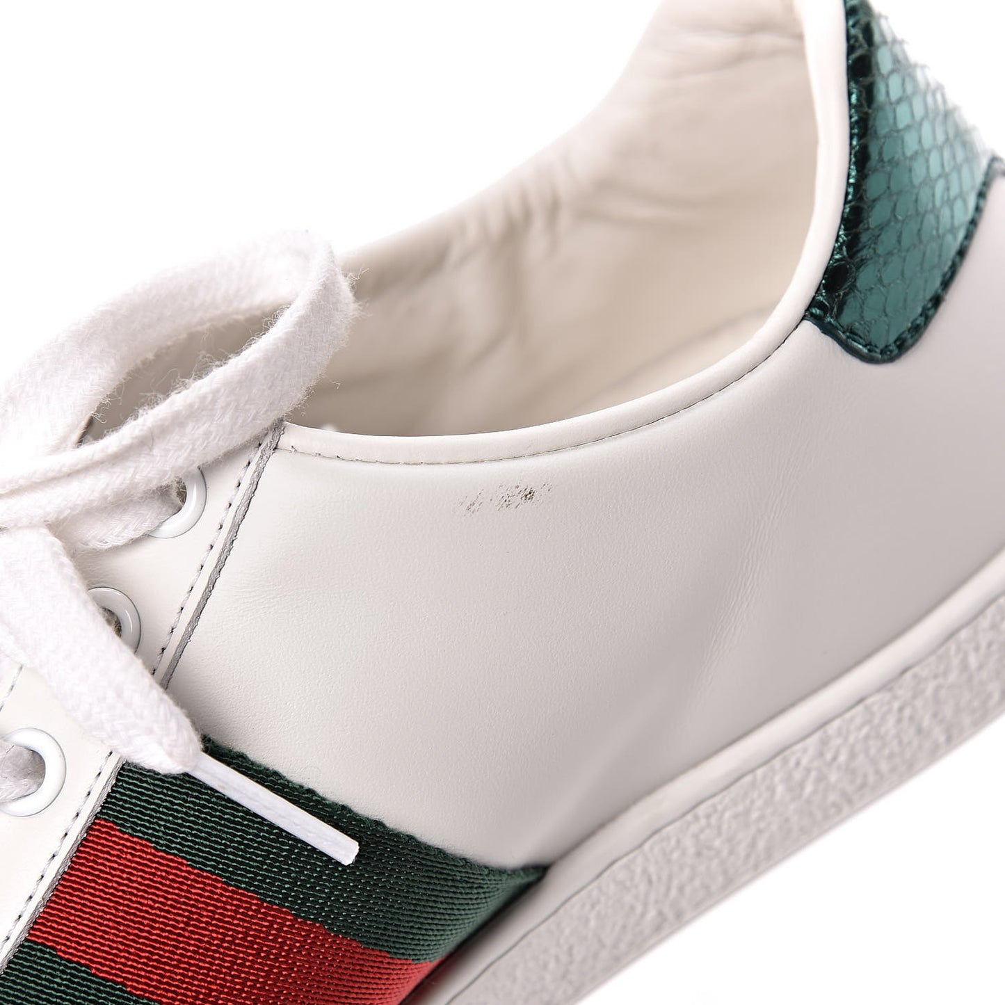 Calfskin Web Heart Embroidered Womens Ace Sneakers 37 White
