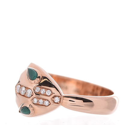 Bulgari 18K Rose Gold Diamond Malachite Serpenti Ring 53 6.5 10 of 21