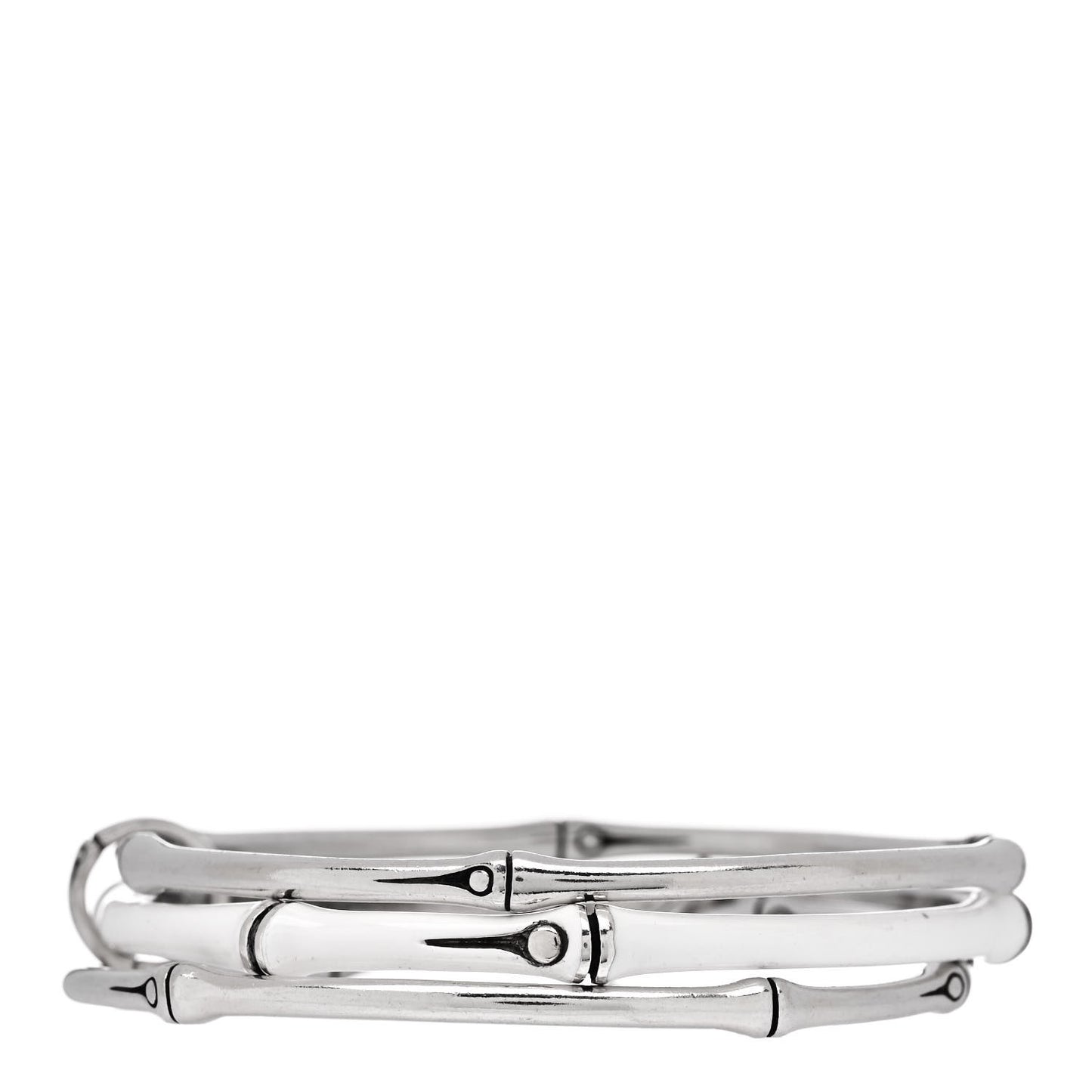Sterling Silver Enamel Bamboo Bangle Bracelet Set of 3 White