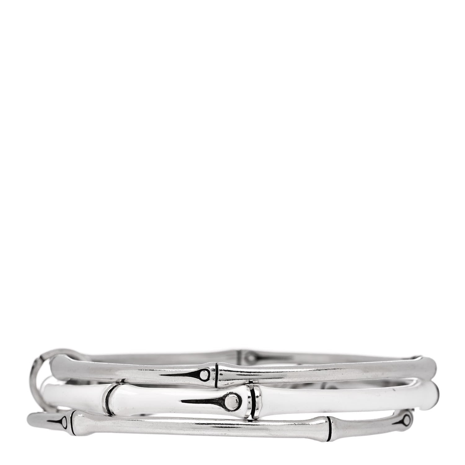 John Hardy Sterling Silver Enamel Bamboo Bangle Bracelet Set of 3 White 1 of 4