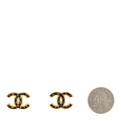 Chanel Resin CC Stud Earrings Black Gold 2 of 4