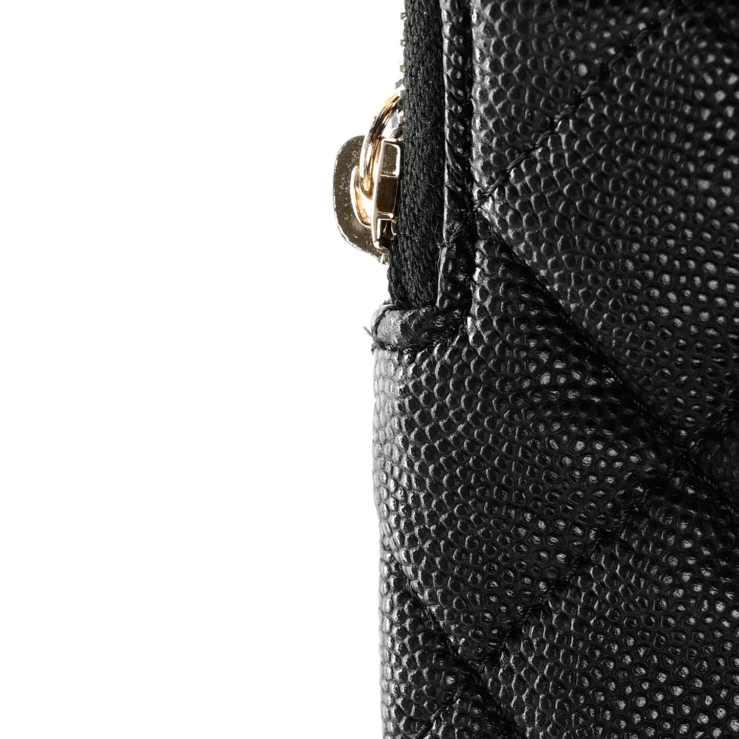 Caviar Metal Quilted Striated Zip Card Holder Wallet Black