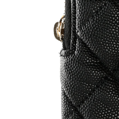 Chanel Caviar Metal Quilted Striated Zip Card Holder Wallet Black 8 of 9