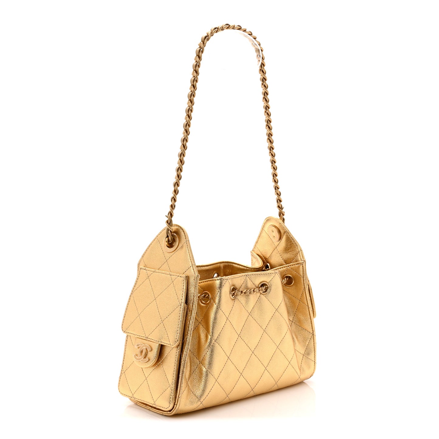 Metallic Caviar Quilted Mini Chanel 25 Handbag Gold