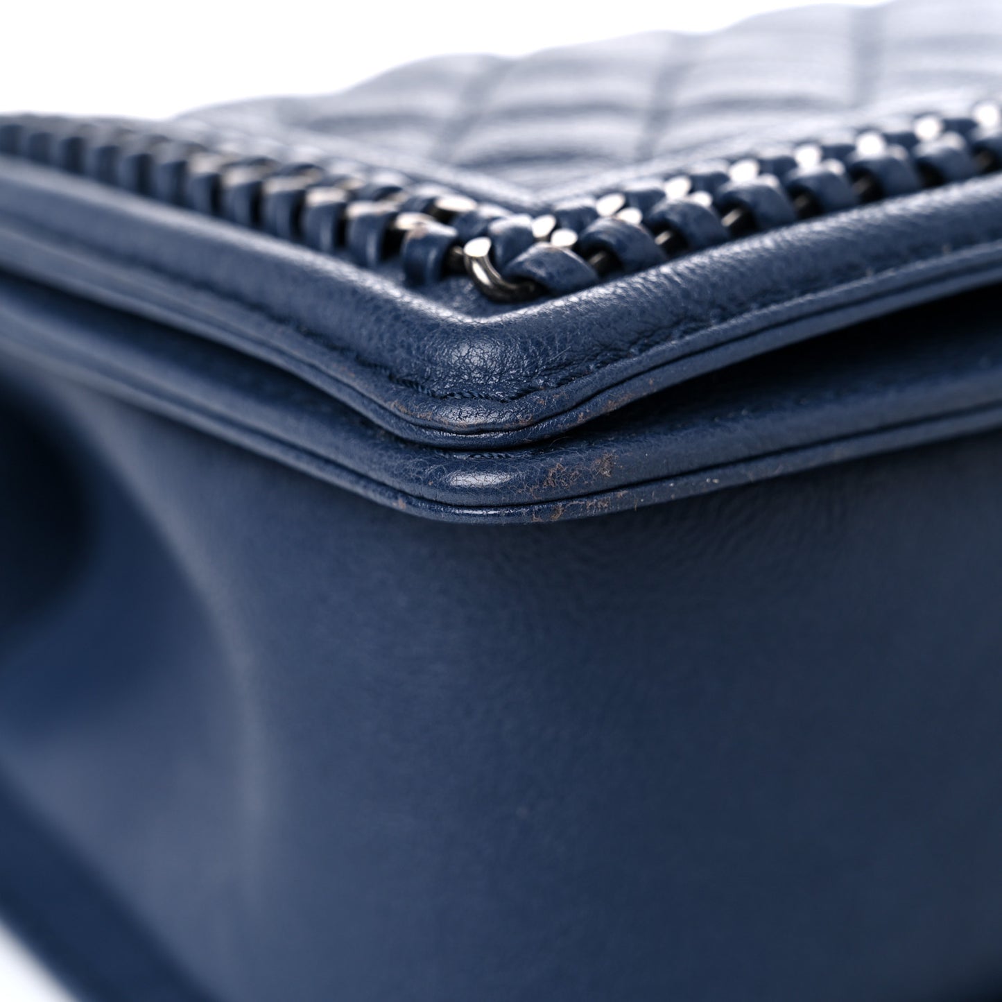 Calfskin Quilted Medium Top Handle Boy Flap Blue