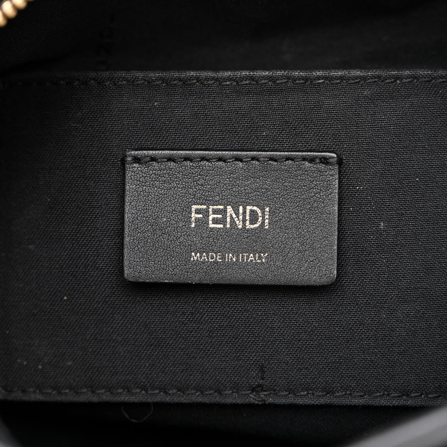 Glazed Fabric Vitello Century F is Fendi FF 1974 Stamp Patch Camera Case Mogano Panna Black
