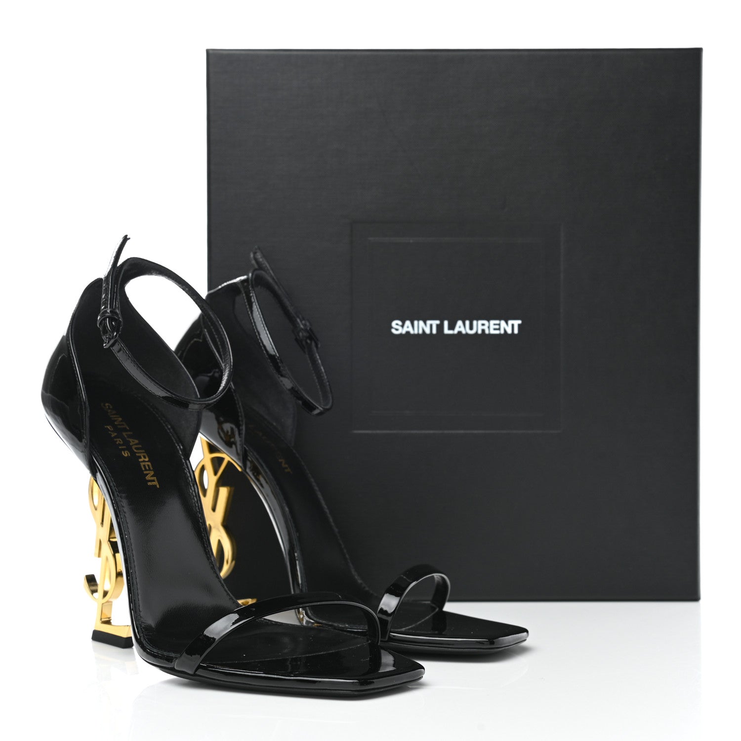 Saint Laurent Patent Calfskin Opyum 110 Sandals 38.5 Black Gold 9 of 9