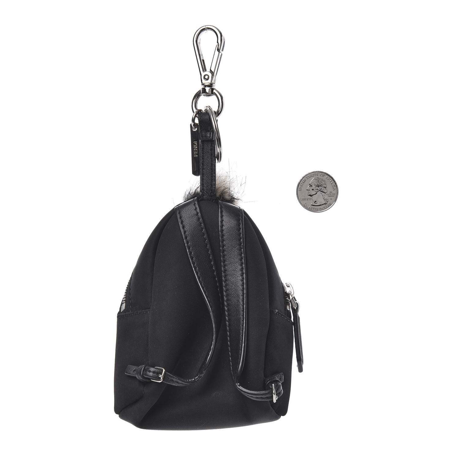 Fendi Nylon Shiny Nappa Nutria Fox Fur Monster Eyes Mini Backpack Charm Black Multicolor 2 of 4