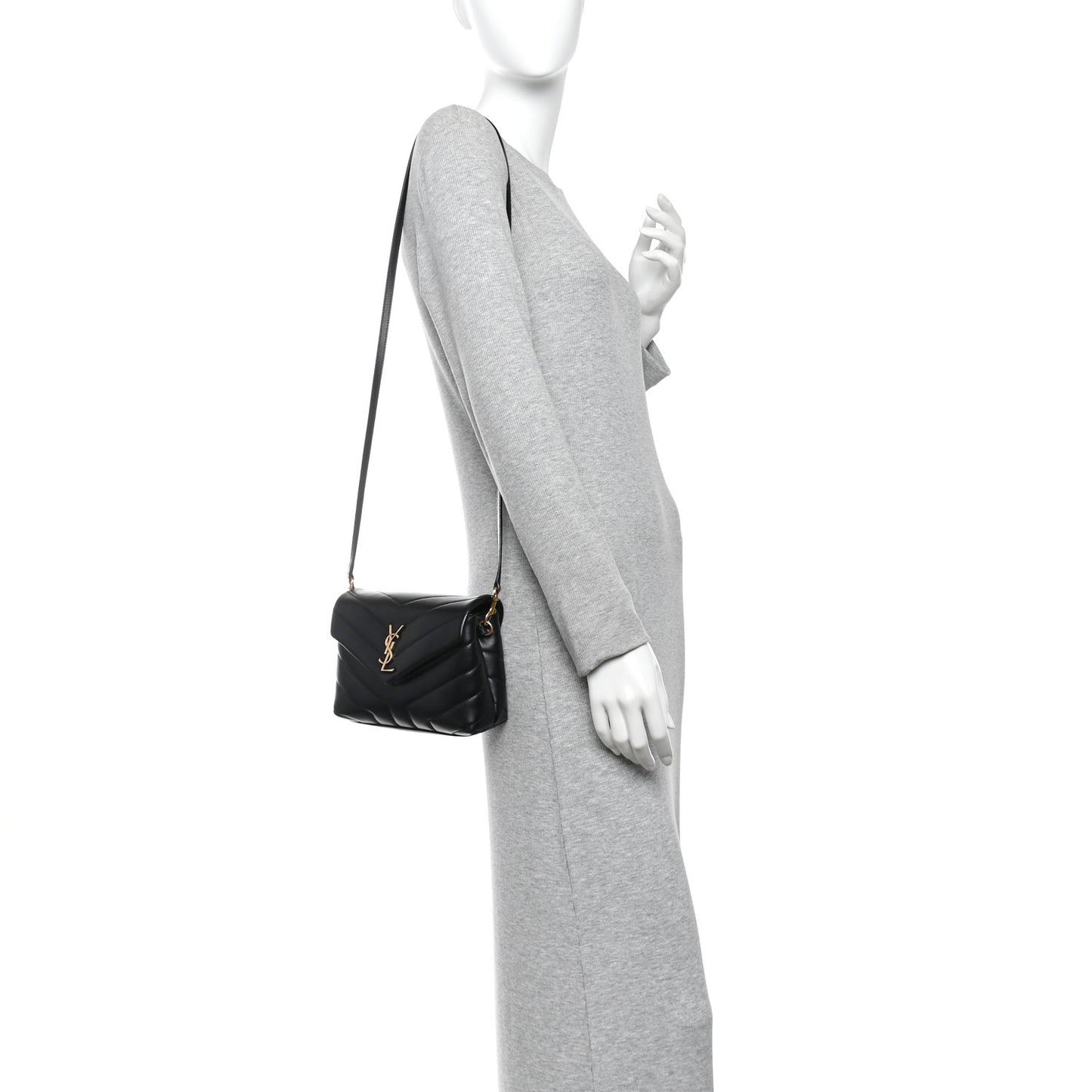 Calfskin Y Quilted Monogram Toy Loulou Crossbody Bag Black