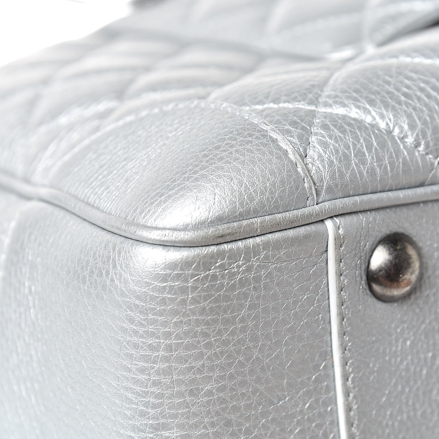 Chanel Metallic Calfskin Quilted Large Airlines Round Trip Bowling Bag Silver 14 of 14