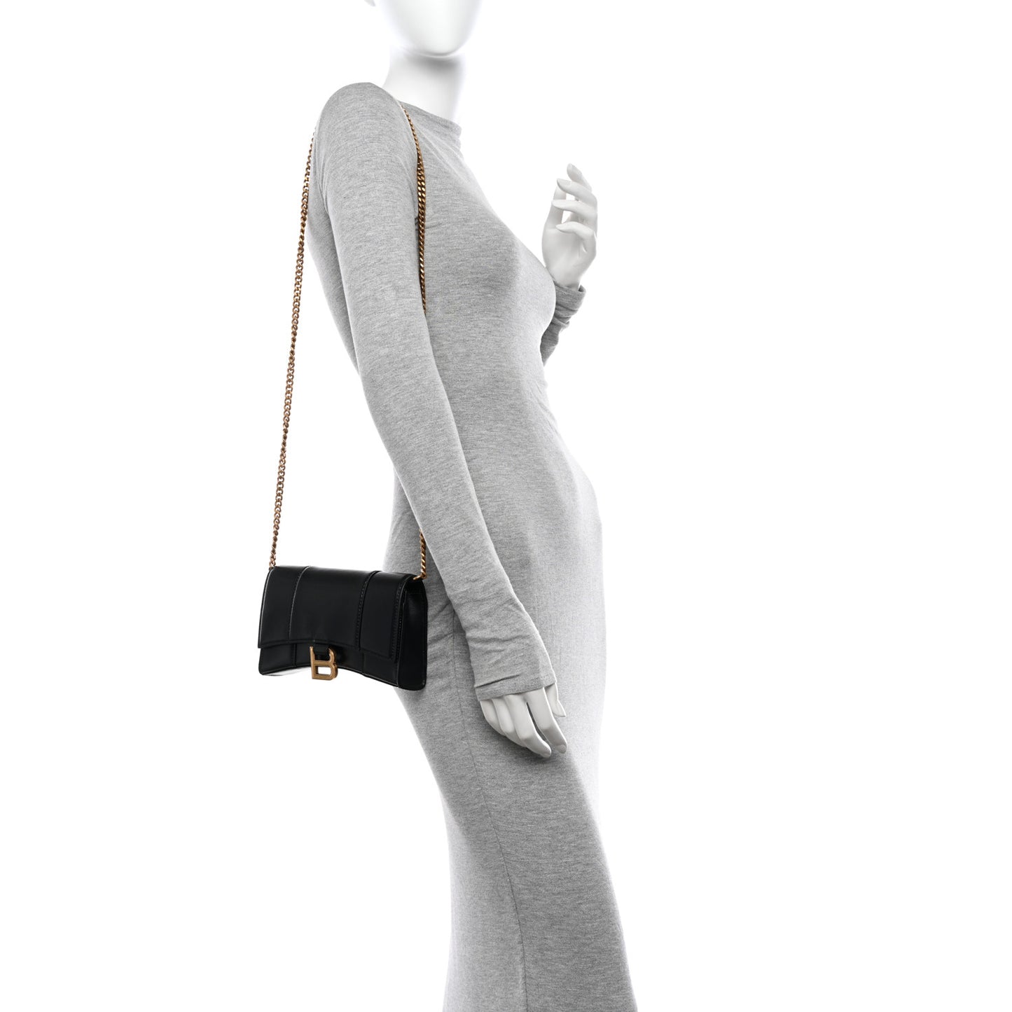Shiny Box Calfskin Hourglass Chain Bag Black