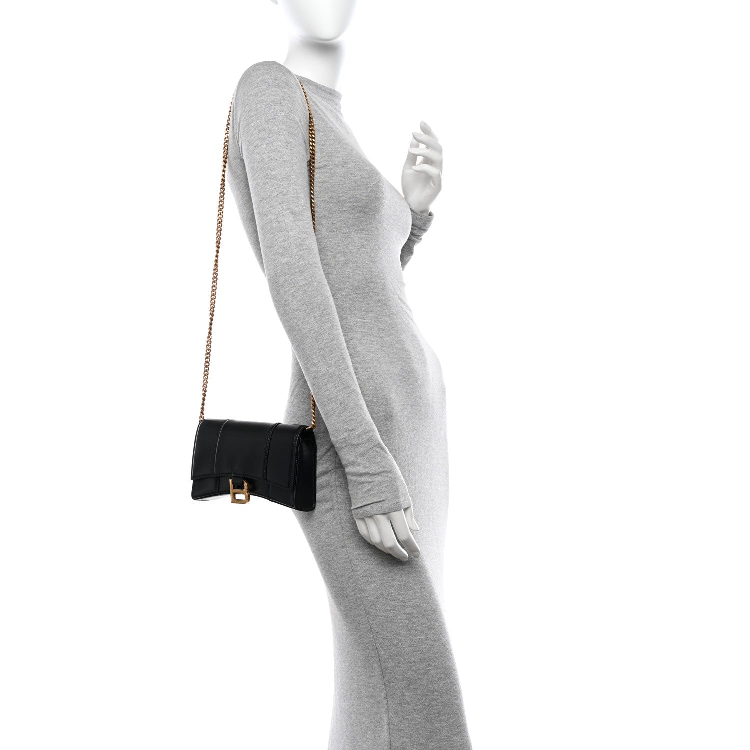 Balenciaga Shiny Box Calfskin Hourglass Chain Bag Black 2 of 12