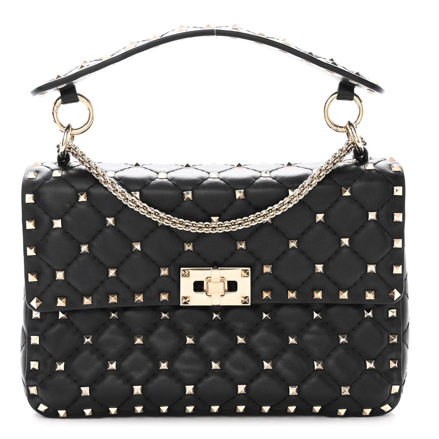 Lambskin Medium Rockstud Spike Shoulder Bag Black