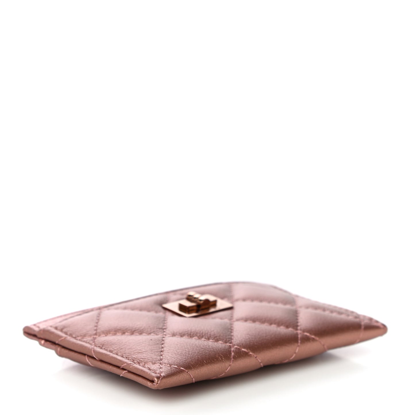 Metallic Caviar Quilted Reissue Card Holder Rose Gold