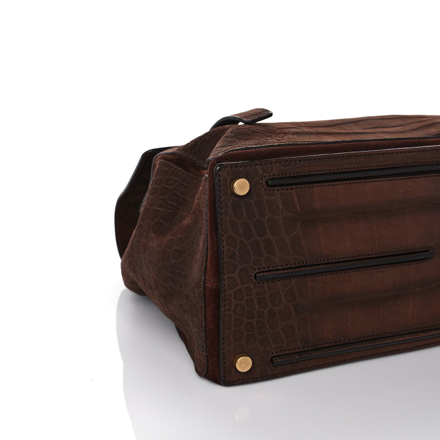 Saint Laurent Nubuck Crocodile Embossed Large Muse Two Brown 8 of 10