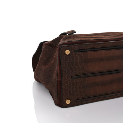 Saint Laurent Nubuck Crocodile Embossed Large Muse Two Brown 8 of 10