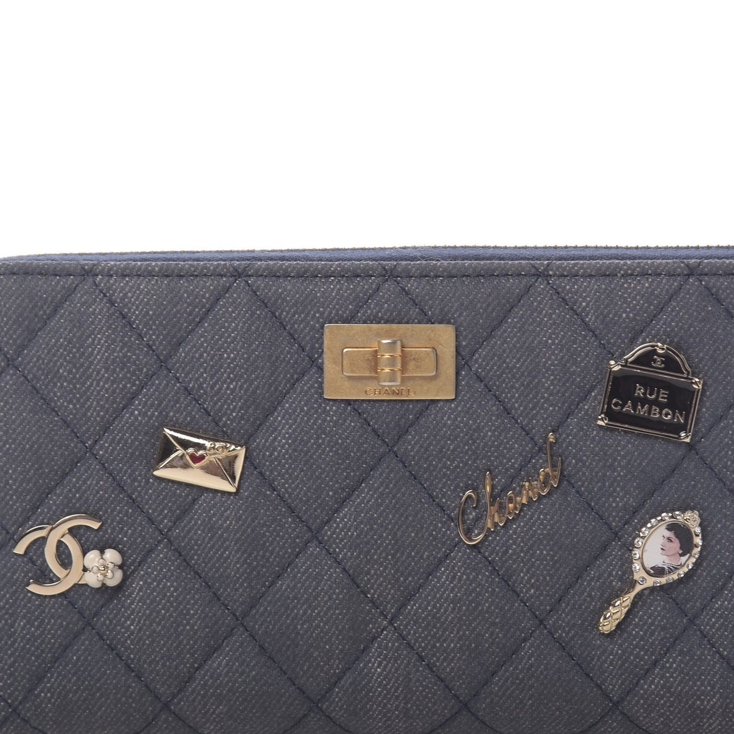 Denim Quilted Large Gusset Lucky Charms 2.55 Reissue Zip Around Wallet Bleu Fonce