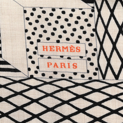 Hermes Cashmere Silk Grand Theatre Nouveau Shawl 140 Naturel Marine Black 2 of 6