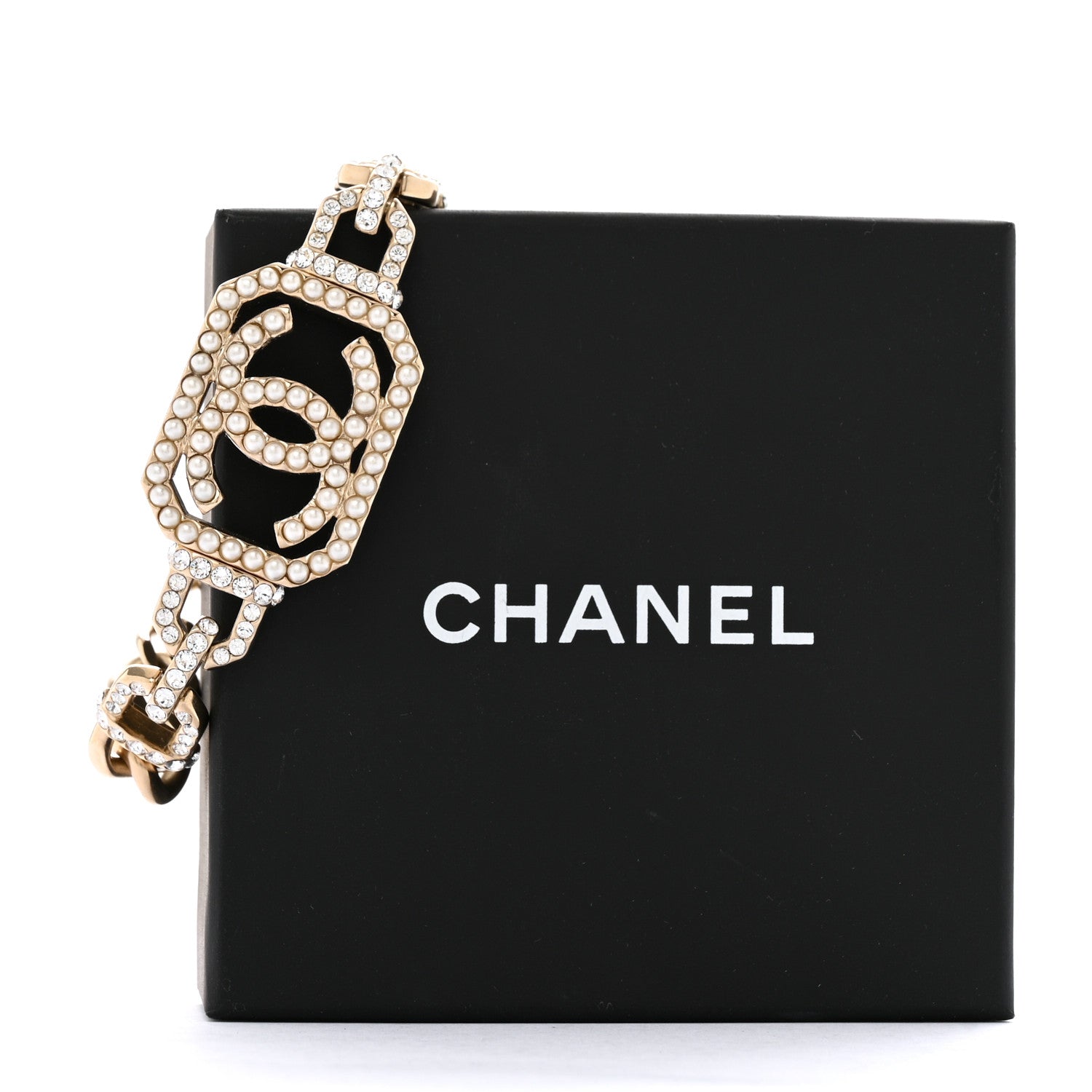 Chanel Crystal Pearl CC Vendome Bracelet Gold Pearly White 5 of 5