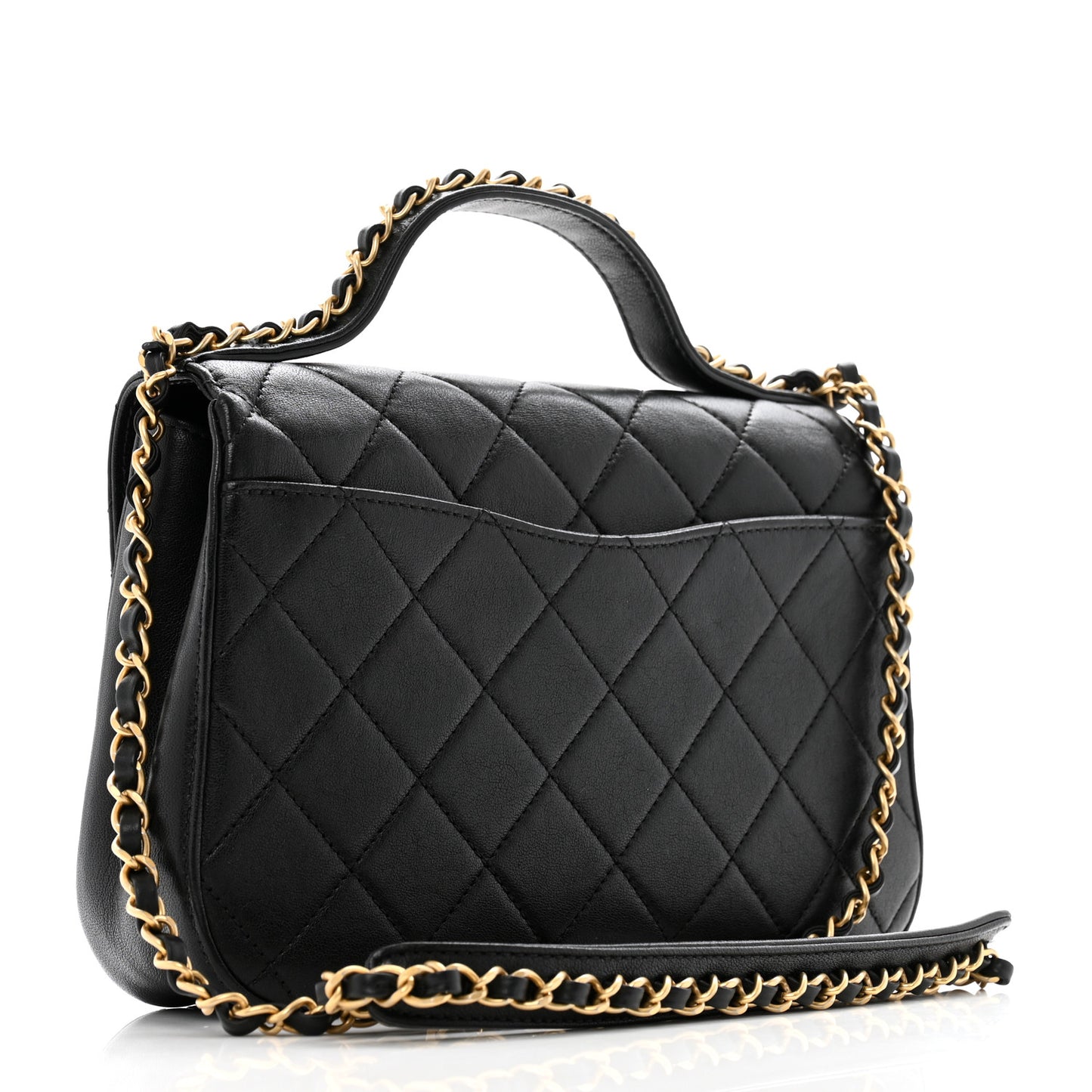 Lambskin Quilted Small Chain Infinity Top Handle Flap Black